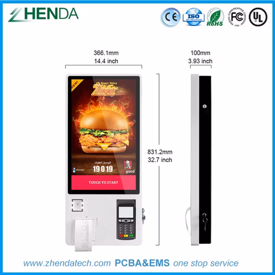 Maßgeschneiderter Self-Service-Bestellzahlungs-Touchscreen-Kiosk, Selbstzahler-Barcode-Scanner-Kiosk für Kettengeschäfte/Restaurants mit Zertifizierungen von Zhenda